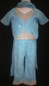 Kids Costumes to Hire - Indian - Baby Blue: Tops x2, Pants, Scarf - 4pce 